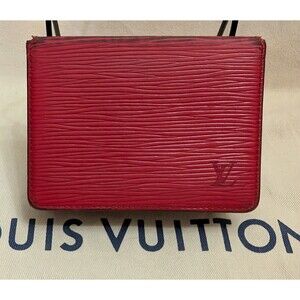 Louis Vuitton Epi Porto 2 Vertical Business Card Holder Red Leather Vintage